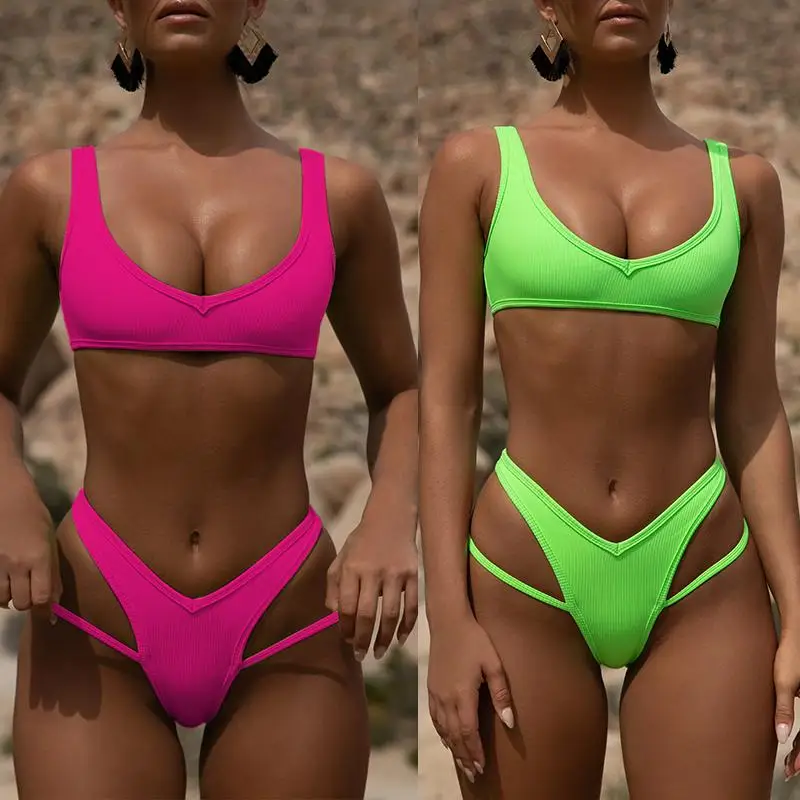 

Mossha Sexy neon bikinis 2019 mujer bathers Push up swimwear women Bandeau bikini set swimsuit female Bathing suit beachwear New