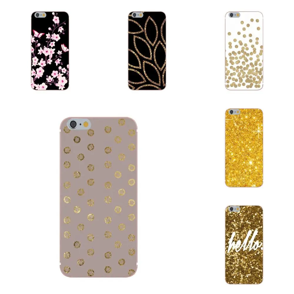 For Moto G G2 G3 HTC Desire 530 626 628 630 816 820 One A9 M7 M8 M9 M10 E9 Plus U11 Soft Luxury Gold Glitter Leaves And Dots | Мобильные