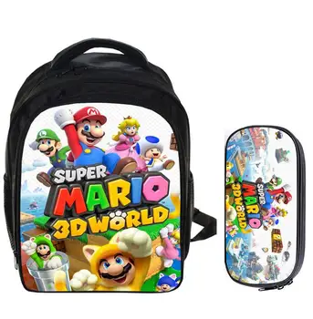

13 Inch Super Mario Bros Sonic Boom Boys Girls School Backpacks Children Bagpack Kids Cartoon Mochila Pencil Bag Sets