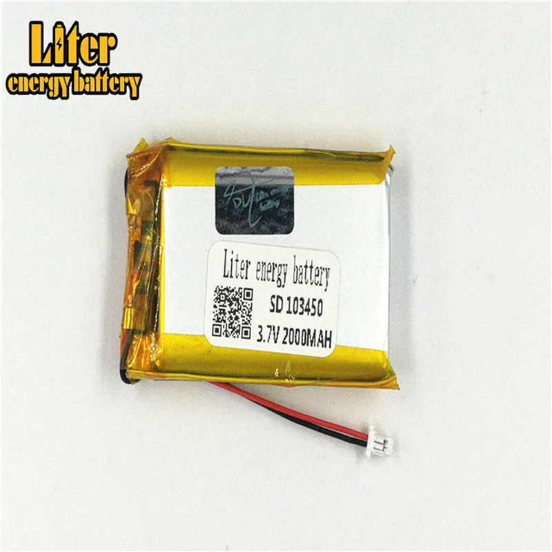 1.0MM 2pin connector Lithium Battery 3.7v 103450 2000mah Rechargeable Li Polymer Battery PL LiPo Battery with Wires