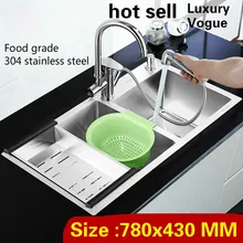 Роскошная большая кухонная ручная раковина двойной паз многофункциональный мыть овощи wogue 304 нержавеющая сталь 780x430 мм