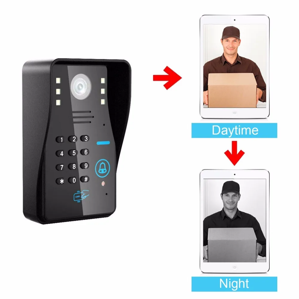 Wi-Fi видеодомофон дверной звонок внутреннее ночное видение wifi монитор для Android/IOS телефон приложение Управление ID карты брелки Unclock