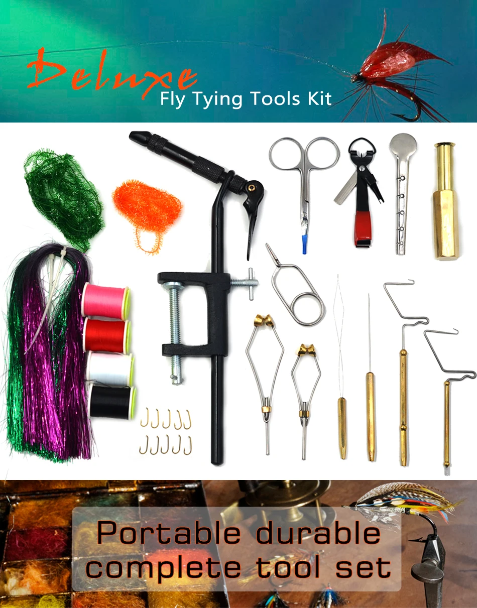 Empilhador de Cabelo Mnft Deluxe Amarrando Ferramentas Kit no Pacote Portátil Bolsa Incluem Voar Vise Bobbin Suportes Alicate Chicote Finalizadores Fly 4 Esporte e Lazer