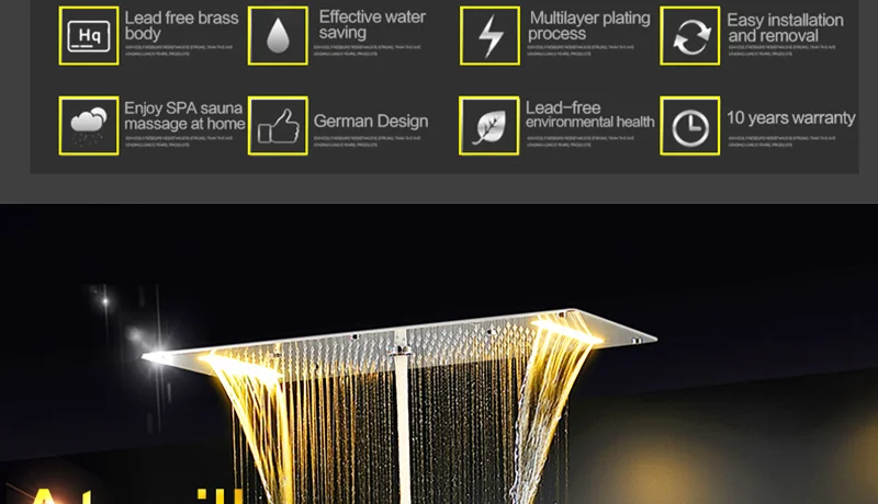 Multifunction Bathroom Shower Sets Luxury SUS304 Thermostatic Mixer Waterfall Rainfall SPA Ceiling Big Rain Led Shower Set (4)
