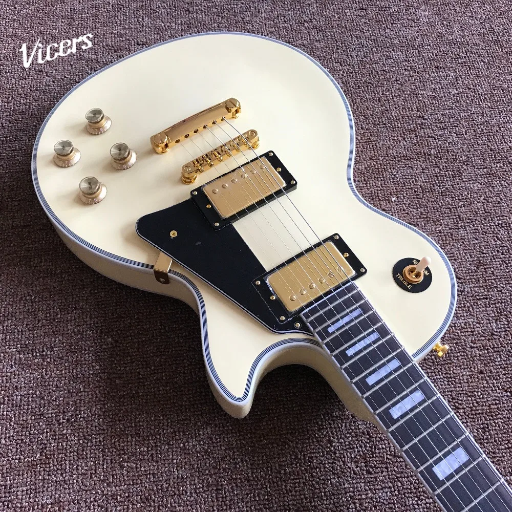 

High Quality Chinese OEM Electric Guitar in Cream Color with 2 pickups, rosewood fingerboard with gold color hardware guitarra