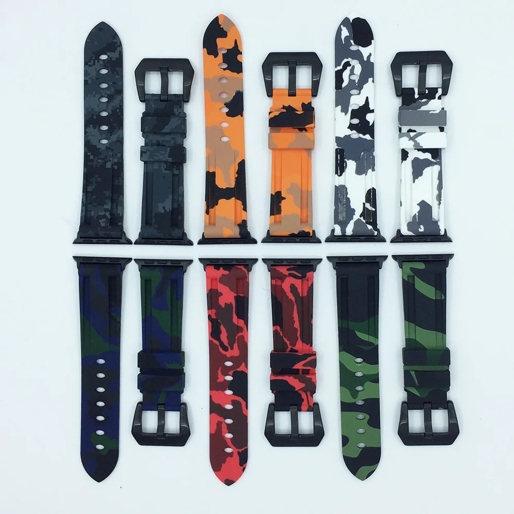 Rubber Silicone Camouflage Watchband for Apple Watch Band 42mm 44mm Sport Strap 38mm 40mm iWatch Bands Bracelet Series 4 3 2 1