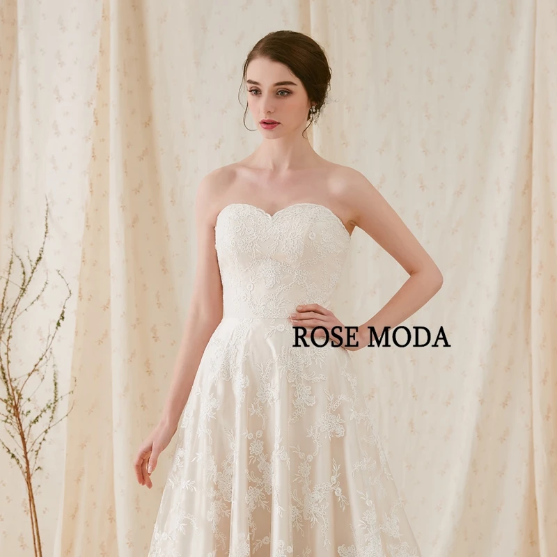 Розовое Moda элегантное Chantilly кружевное свадебное платье без бретелек цвета слоновой кости Над шампанским ТРАПЕЦИЕВИДНОЕ свадебное платье es