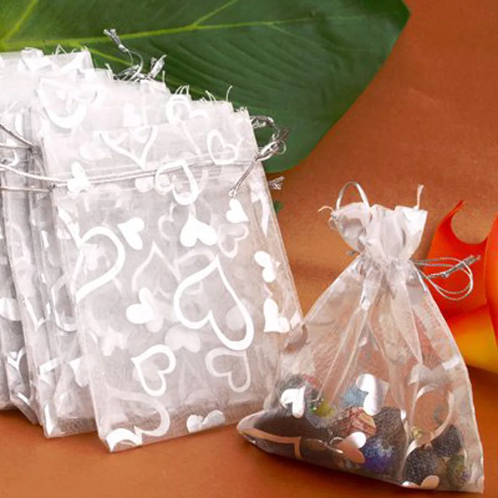 NOCM Горячее предложение 25 шт Серебряная органза свадебная сумочка для подарков Упаковка ювелирных изделий конфет сумки