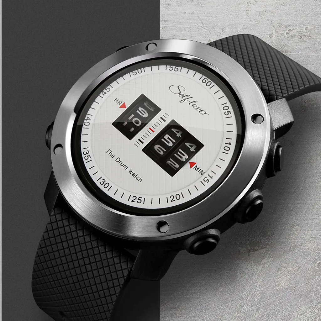 

Mens Watches Waterproof Wrist Watch Drum Roll Watch Stunning Unique Watch Rolling Time Rubber Strap Relogio Masculino z0604