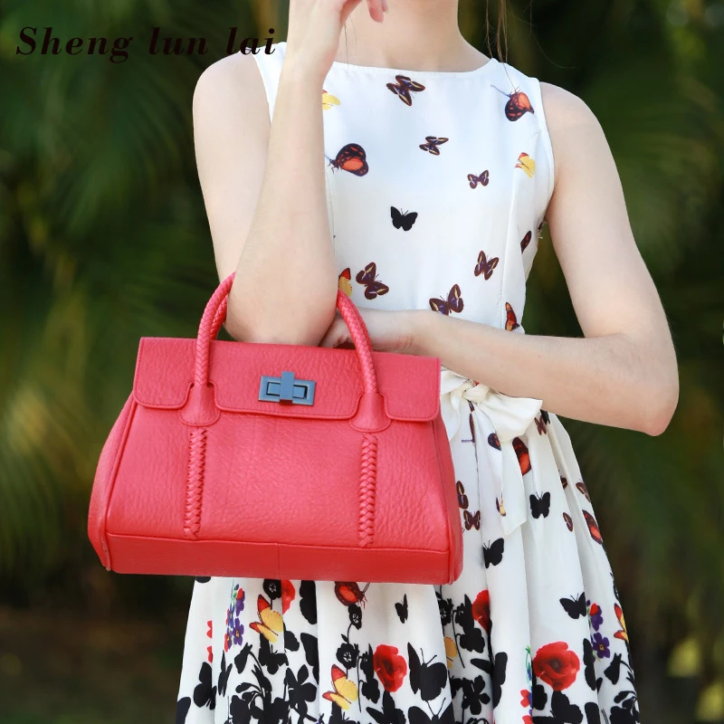 

Sheng lun lai Luxury Brand Women Bag Genuine Cow Leather Handbag Top-Handle Shoulder Bag Fake Designer Handbags High Quality