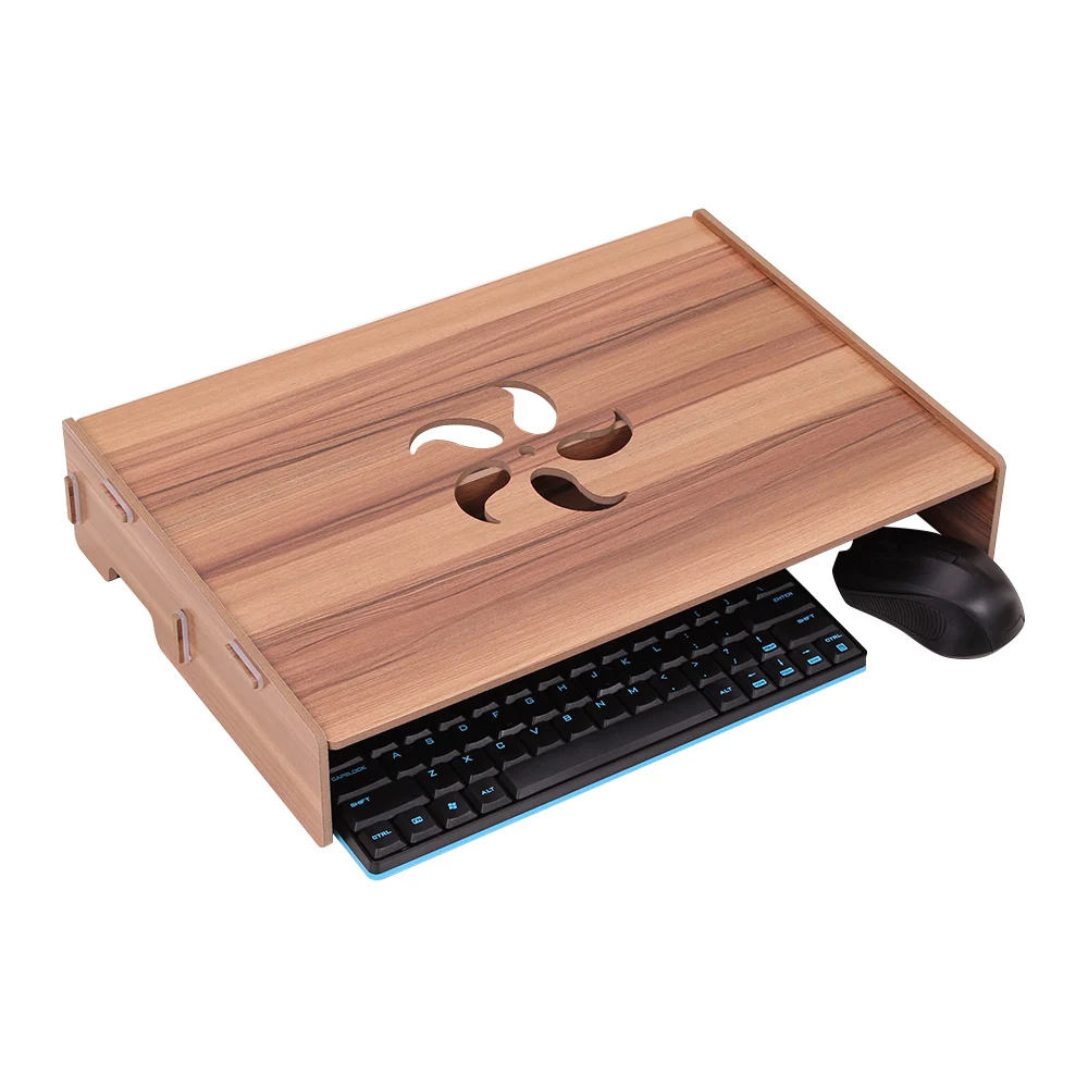 

Wood Computer Monitor Stand Laptop Riser Holder Desktop Organizer with Keyboard Wiring Slot for School Office
