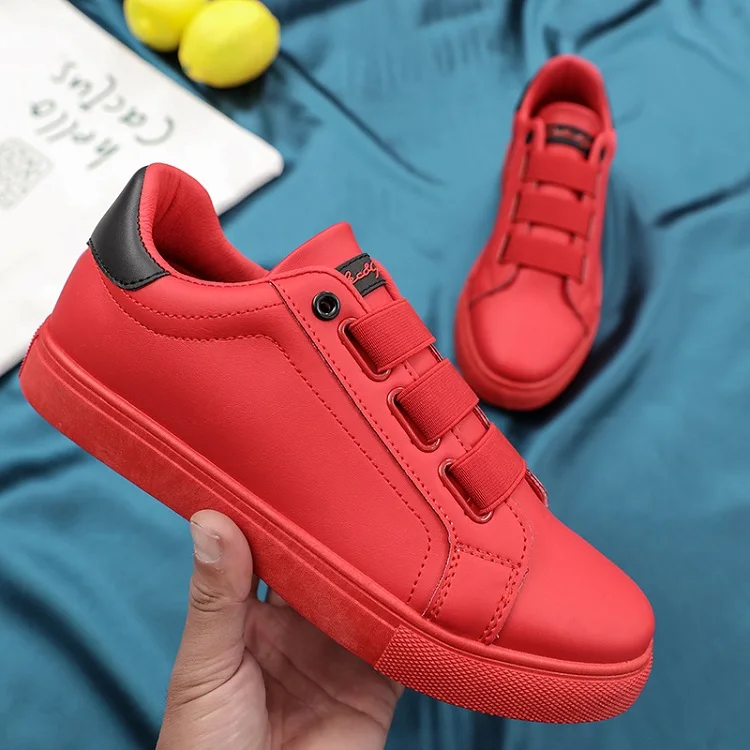 Spring Autumn Man Skateboarding Leather stitching Shoes Sneakers Breathable Elastic band  Hard-Wearing Round head Flat Shoes Man (23)