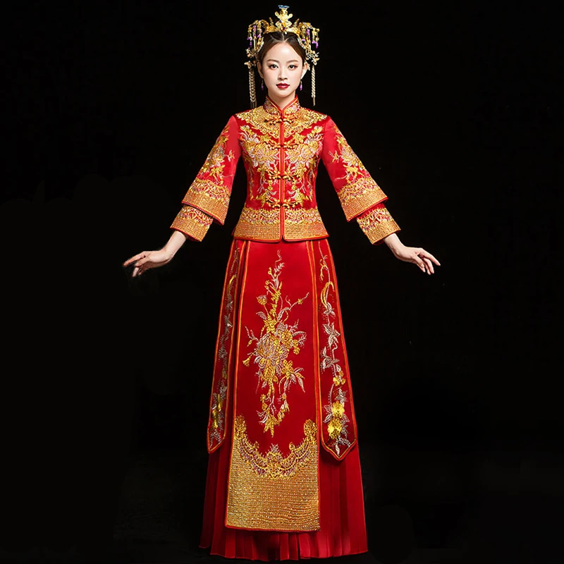 Невесты Cheongsam Винтаж китайский стиль свадебное платье ретро тост Костюмы Леди