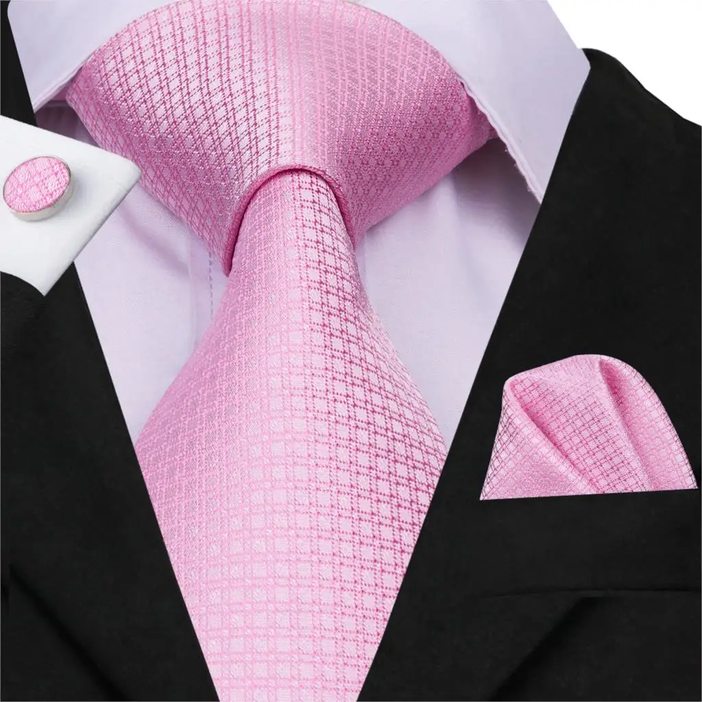 Hi-Tie Luxury Brand Silk Ties for Men 2019 Classic Business Party Wedding Tie Set Fashion Plaid Pink Necktie 8.5cm C-3032