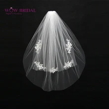 Wowbridal изящные невесты фата просто- предназначены два- двухслойный краевой узор аппликация из органзы свадебные аксессуары