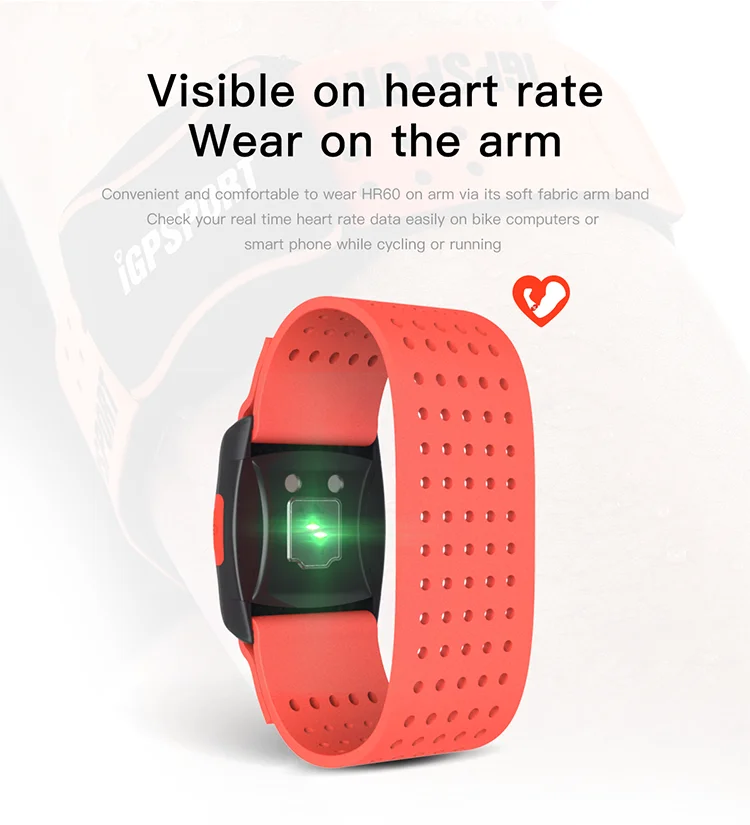 iGPSPORT Arm Photoelectric Heart Rate Monitor LED light warning HR60 Heart Rate Monitor Support bicycle Computer& Mobile APP