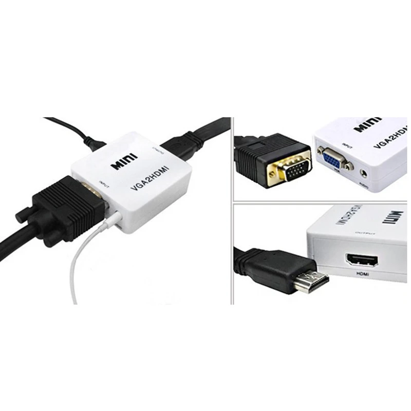 Trumsoon 1080P VGA to HDMI Mini Converter with Audio VGA2HDMI Adapter Connector for Projector PC Laptop HDTV Monitor TV-box