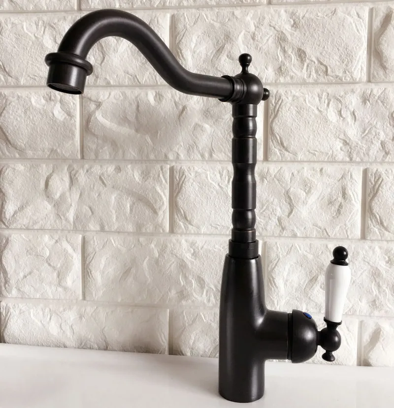 Kitchen Wet Bar Bathroom Vessel Sink Faucet Black Oil Rubbed Bronze One Handle Swivel Spout Mixer Tap Single Hole mnf370