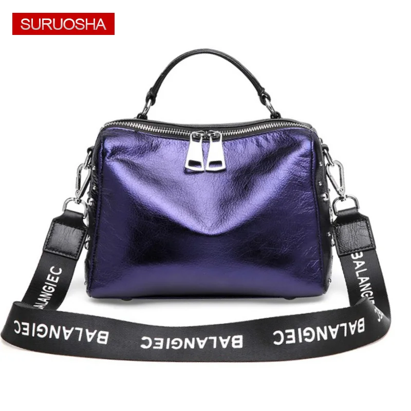 

SURUOSHA Real Leather Bag Ladies Luxury Shoulder Bag Hole Design Women Bags Luxury Street Designer Handbag Fashion Strap Purse