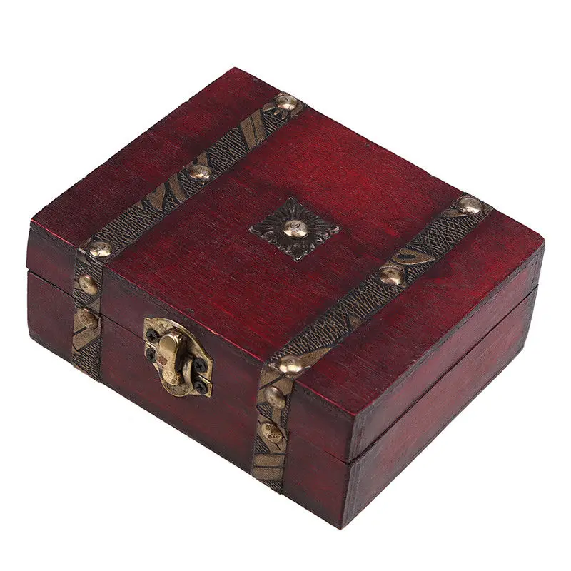 

WHISM Jewelry Retro Wooden Box Metal Lock Necklace Earring Wood Boxes Storage Holder Antique Management Bracelet Container