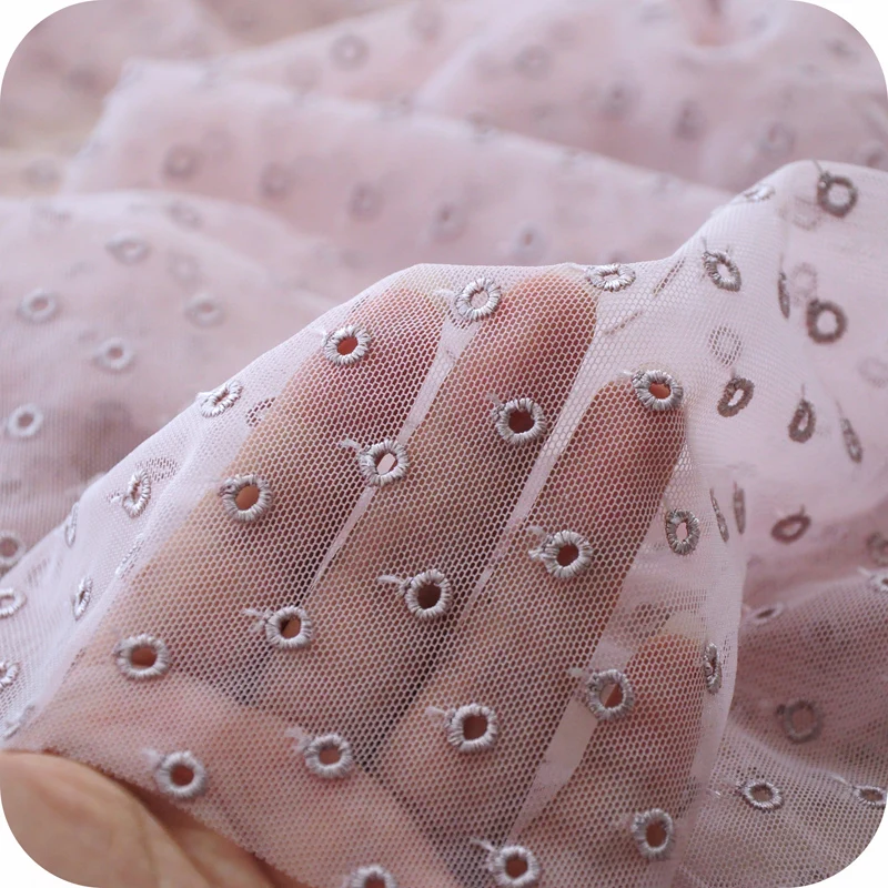 

130*100cm mesh pink dot color flower embroidery lace fabric thickening embroidery Material fabrics for patchwork
