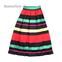 BunniesFairy осень подиумная Высокая уличная Женская блочная цветная горизонтальная полоска с геометрическим принтом миди-юбка с высокой талией