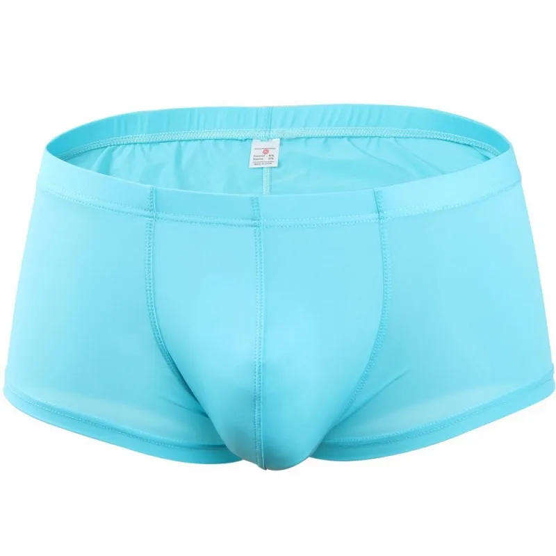 Pinky Senson Summer Ice Silk Men Underwear Seamless Transparent Boxer Short Ultra Thin Sheer Breathable Pantie Underpant - Цвет: Light blue