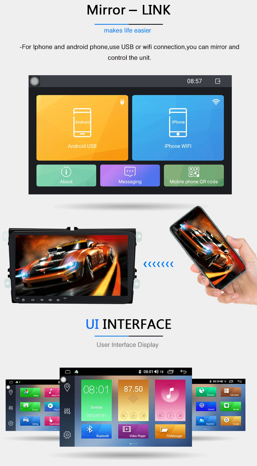Perfect Funrover 2 Din Octa Core Android9.0 Car dvd gps multimedia stereo For Volkswagen Golf Polo B6 B7 Jett Radio navi DSP 4G 64G LTE 15