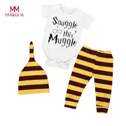 MUQGEW Новое поступление, детская одежда короткий рукав o-образным вырезом хлопок 3 шт. для новорожденных Топ комбинезон брюки леггинсы, шляпа