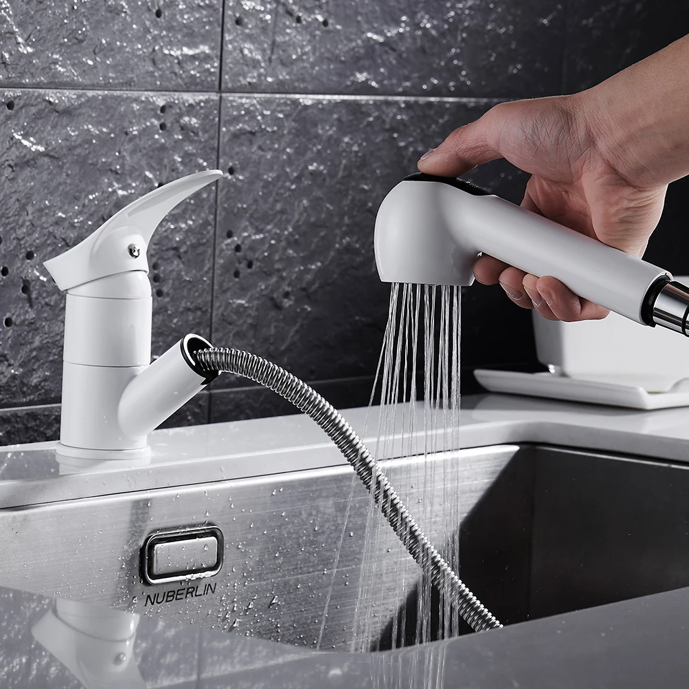 Kitchen Pull Out Faucets Chrome Brush Kitchen Sink Mixer Taps Dual Spout Cold And Hot Water Faucets torneira cozinha ZR704