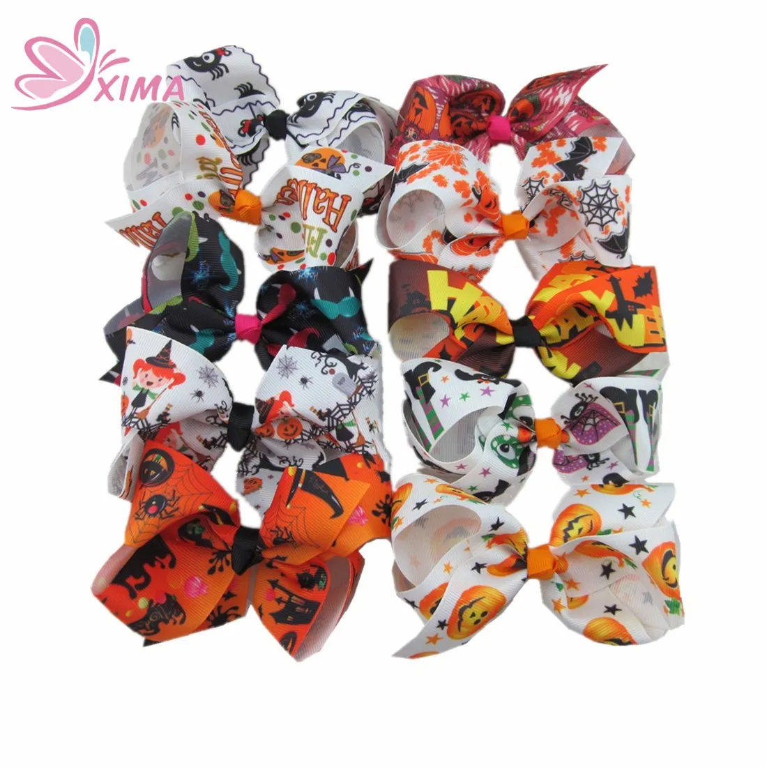

1PC Halloween Hair Clip 4inch Hair Bow for Girl Hairpins Boutique Ribbon Bow for Halloween Hairgrips Party Supplies