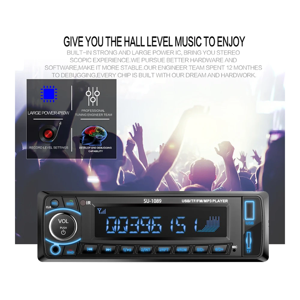 Hikity 12V 1din Autoradio Bluetooth Car Stereo Radio MP3 Player Support BT/FM/USB/SD Remote Control Hands-free Call Time Display