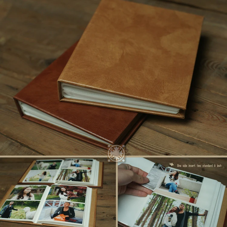 

22.5*17CM Vertical PU Craft Cover Plain 6 Inch PP Bag Insert Pocket Baby Family Photo Album Can Accommodate 120 Sheets 6 Inch