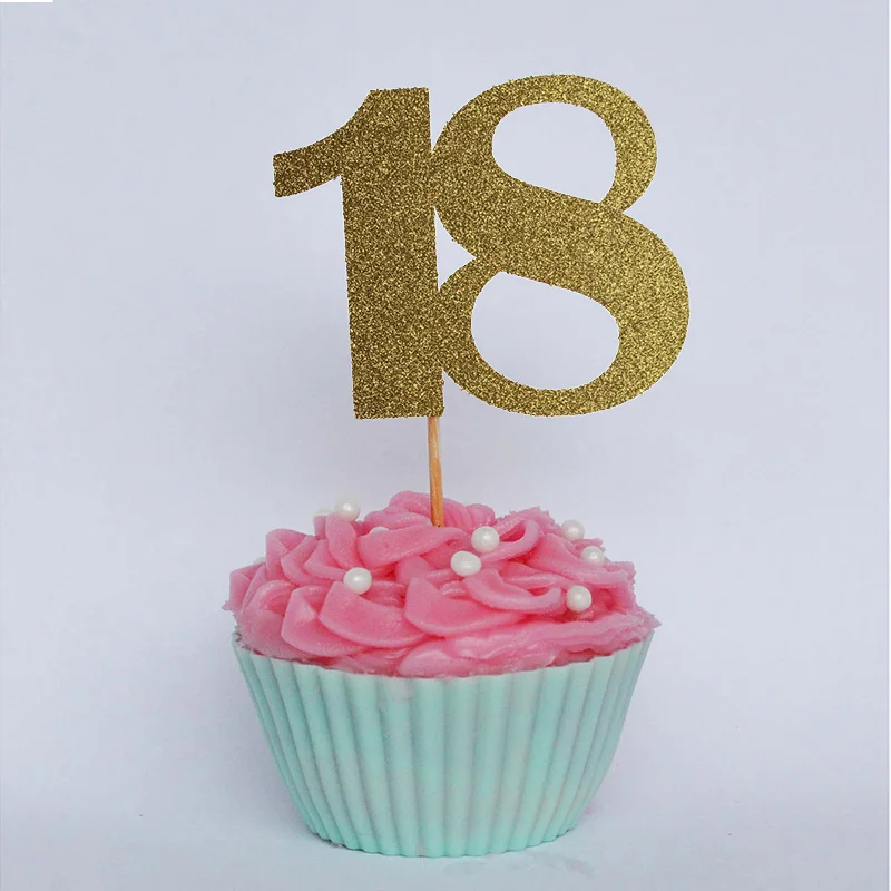 Украшенные цифрами топперы для кексов с днем рождения товары для украшения торта свадебный Топпер для торта девичник вечерние сувениры - Цвет: Number 18 gold