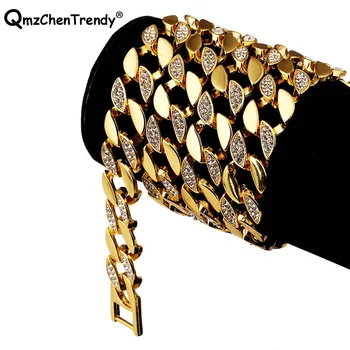 

Hip Hop Men's Bling Iced Out Rhinestone Gold Chains Necklaces Luxury Golden Men Cuban Link Chain Rapper Jewelry Drop shipping