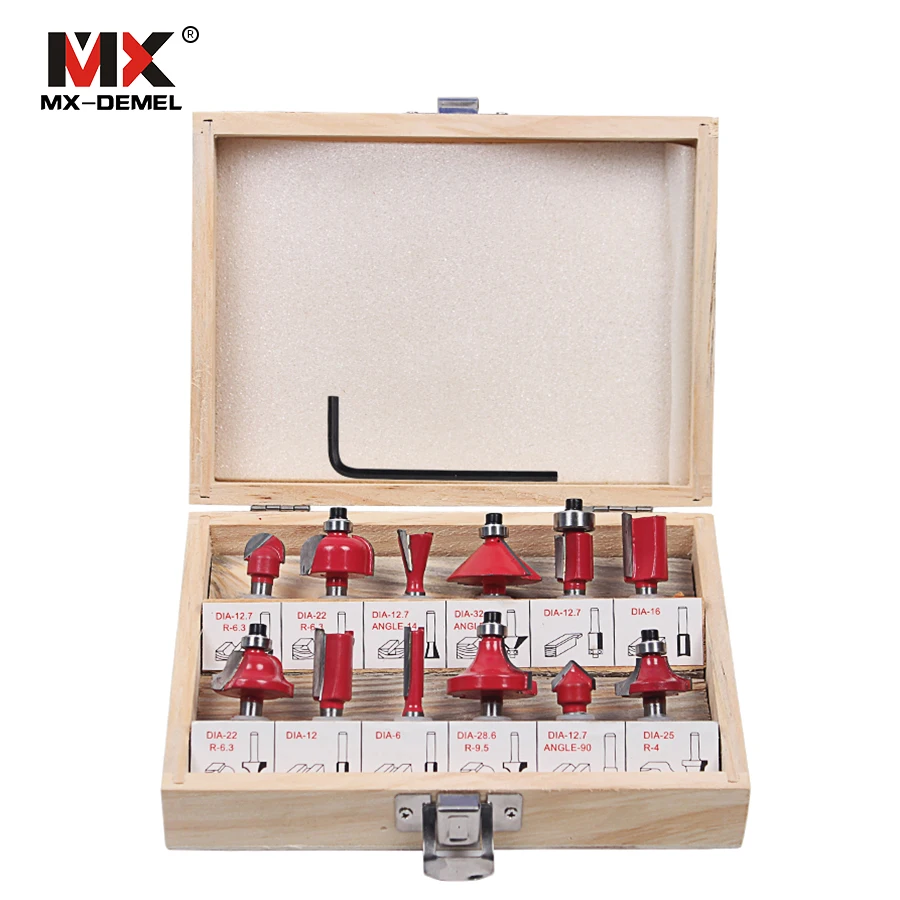 MX DEMEL 12Pcs Milling Cutter 8mm Router Bit Set Wood Cutter Straight Shank Carbide Cutting Tools