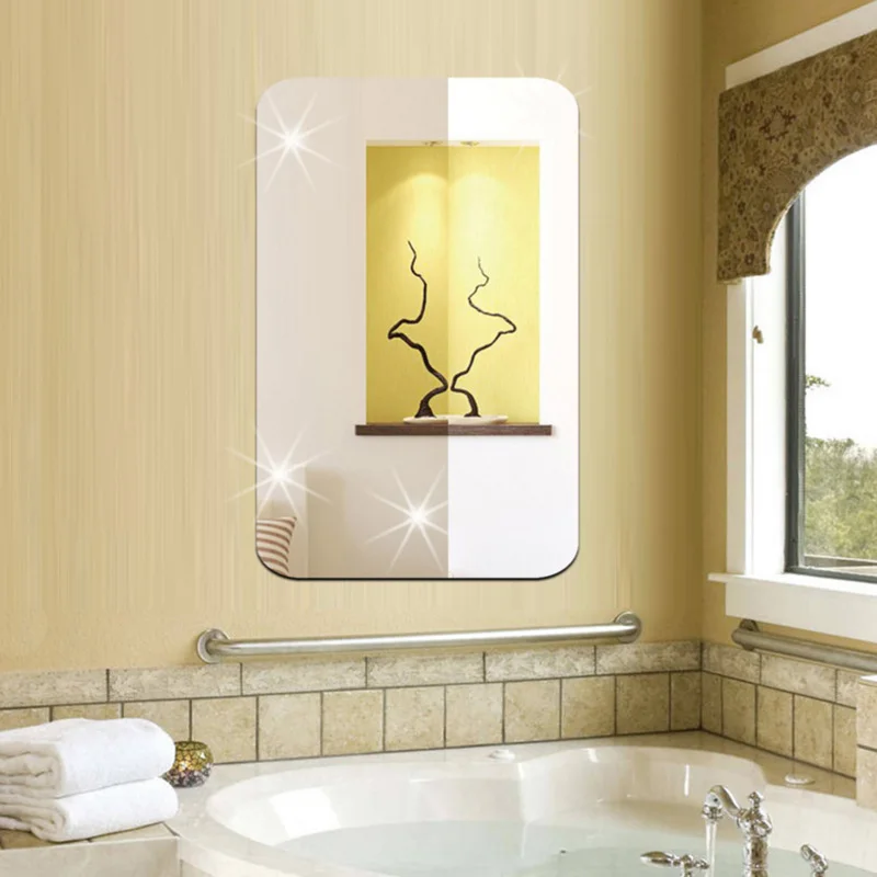 

High Wall Sticker 3D Mirror Effect Removable Rectangle Oval Background Decoration for Home UEJ