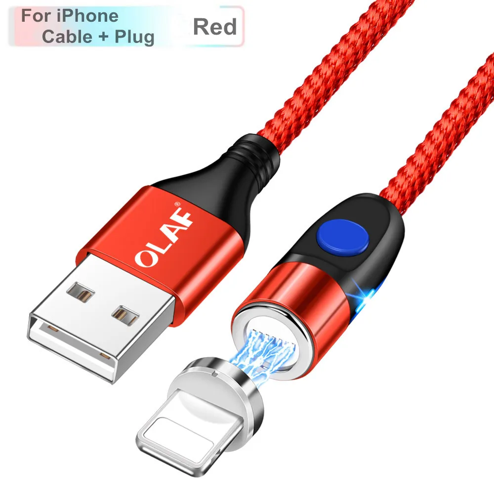 Магнитный кабель Олаф 1 м 2 м 3 А, кабель для быстрой зарядки micro usb type c для быстрой зарядки iPhone 3,0, магнитный кабель USB c type-C - Цвет: Red For iPhone