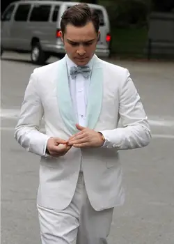 

Mini Green Satin Shawl Lapel Ivory Wedding Suits For Men 2017 Custom Made Young Men Daily Wear Men Tuxedo (Jacket+Pants+Bow Tie)