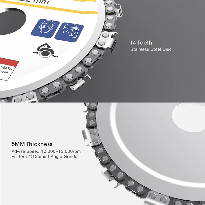 5 дюймовое твердосплавное стальная мельница цепи диск вала 22 мм 14 зубов резьба по дереву диск для 125 мм угловой шлифователь Макс. Скорость