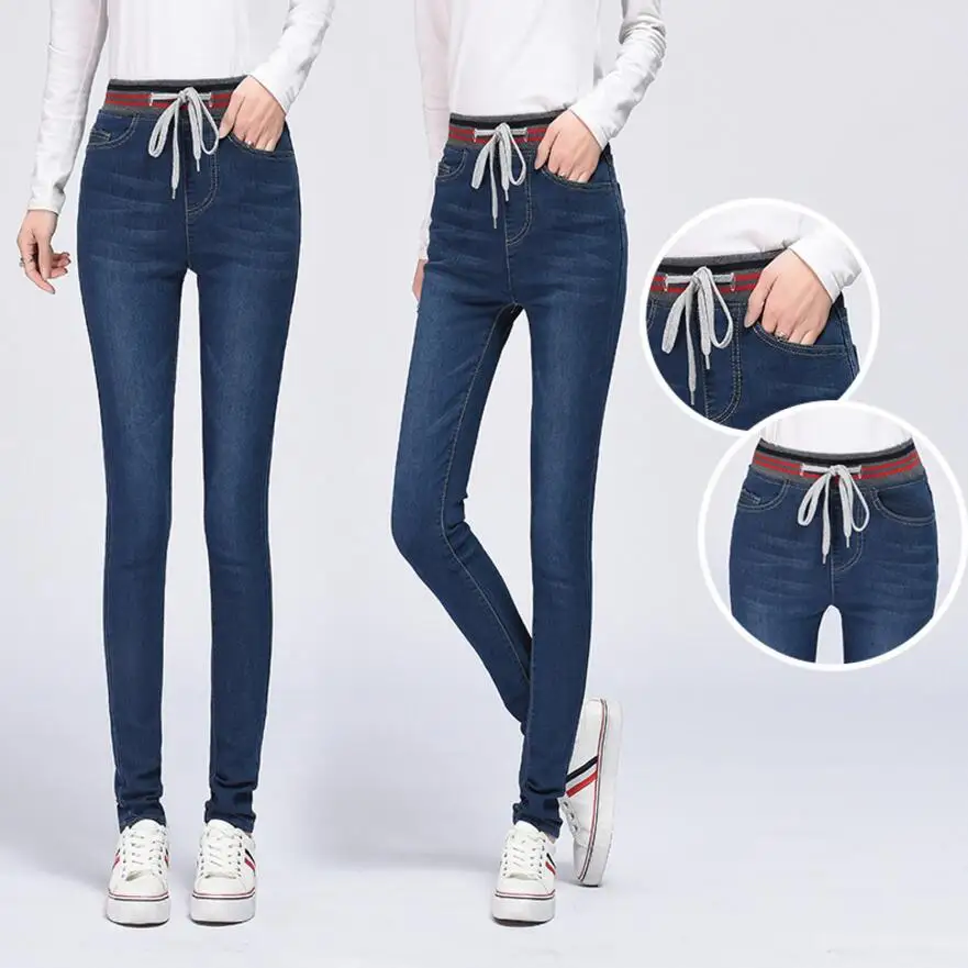 

New Spring Jeans Women Elastic Waist Slim High Waist Jeans Women's Clothing Pencil Pants trousers Slim fit Pants