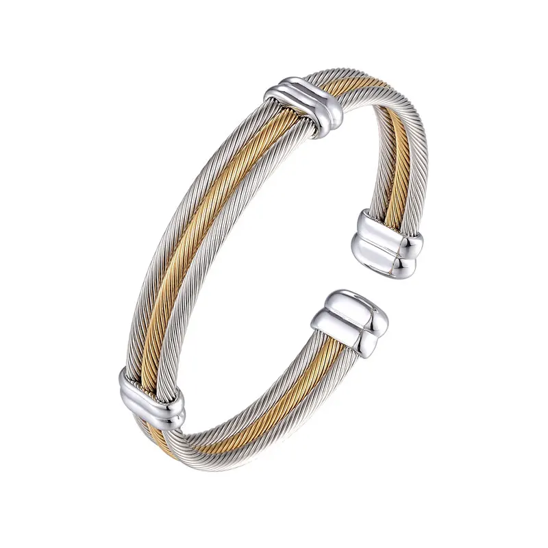 Регулируемый размер, три-плоский кабель, браслет для женщин, высокое качество, нержавеющая сталь, Женские Ювелирные изделия, серебряный и золотой цвет, браслет