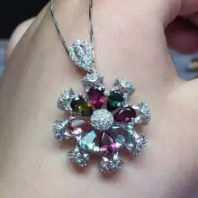 Натуральные разноцветные турмалины кулон S925 Серебряный натуральный драгоценный камень кулон Цепочки и ожерелья Модные счастливый колесо обозрения для женщин, ювелирные изделия для девушек