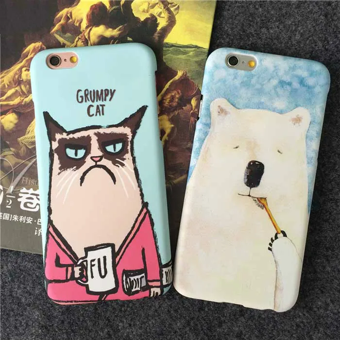 

Cartoon Grumpy Cat Polar Bear Matte Hard PC Cover Capa Coque Hoesje Funda For iPhone X XS Max Xr 8 7 6s 6 plus 5 5s SE Case
