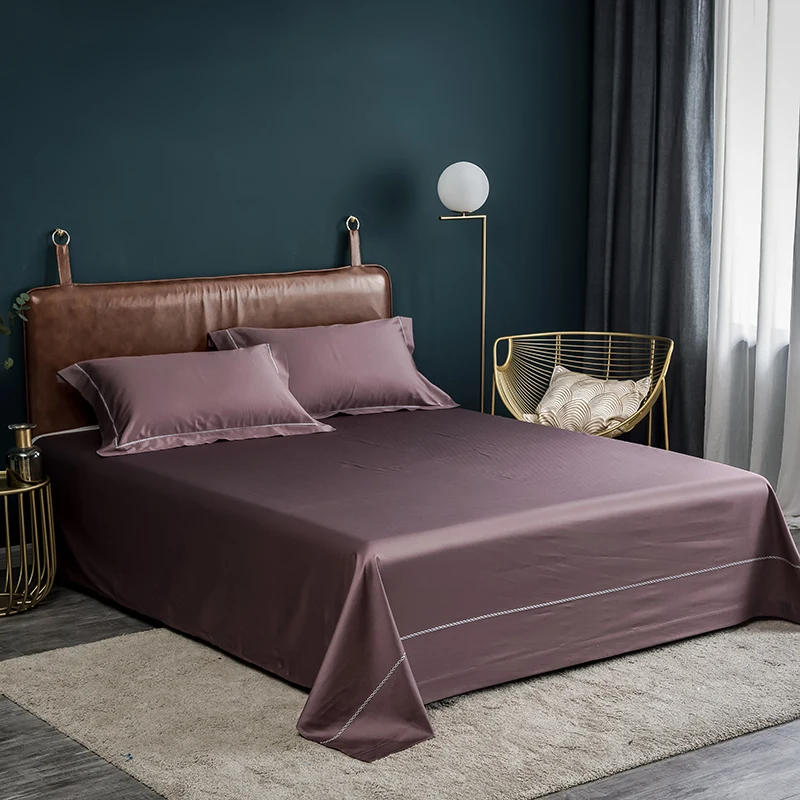  Egyptian Cotton Solid Color White Flat Sheet Embroidery Bed Sheet Top sheet Pillow sham Ultra Soft 