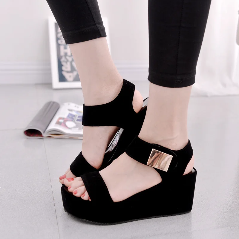 New Plus Size Women Platform Wedge Sandals High Heels Female Flock Hook Loop Casual Shoes For Girls Leisure Footwear Women S Sandals Aliexpress