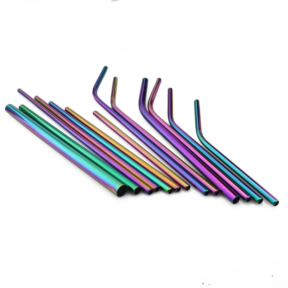 2Pcs Colorful Rainbow Straw Set 304 Stainless Steel Drinking Straw 16/19/21/23/26cm 12mm Reusable Bent Metal Drink Brush drinking straws metal straw set