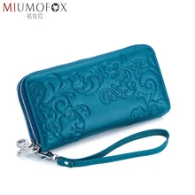 Double Zipper Wristband Long Clutch Wallets for Women Large Capacity Thick Purse Fashion Wristlet Bag Rfid Genuine Cow Leather hot sell new thick purse fashion women zipper wallet wristlet bag with serpentine genuine cow leather