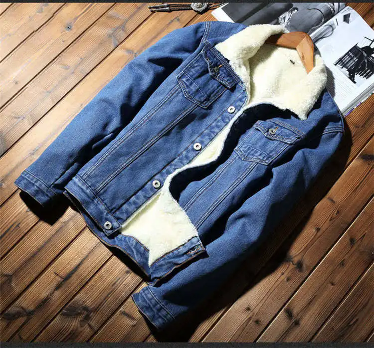 Idopy зимняя мужская повседневная джинсовая куртка с меховой подкладкой, утолщенное теплое пальто, джинсы на флисе, куртка, верхняя одежда для мужчин размера плюс - Цвет: Синий