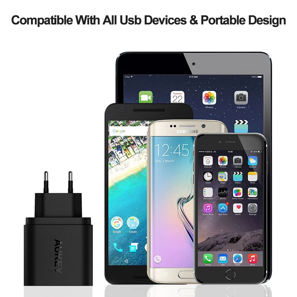 AUKEY 30 Вт 2 порты, для мобильных телефонов зарядное устройство QC 2,0 Quick Charge USB настенное двухпортовое зарядное устройство универсальное дорожн...